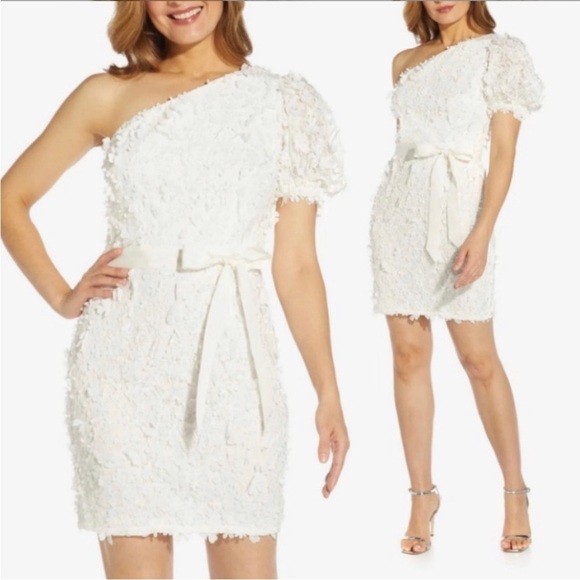Adrianna Papell Embroidered 3D Floral Lace Single Sleeve Sheath Dress - Picture 1 of 9